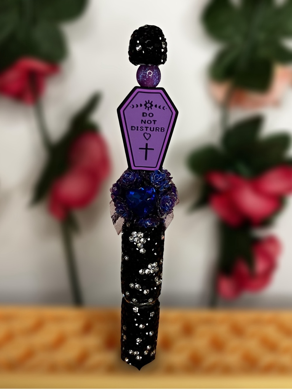 Do Not Disturb Purple Coffin - Black and White Rhinestone Handmade Beaded Pen